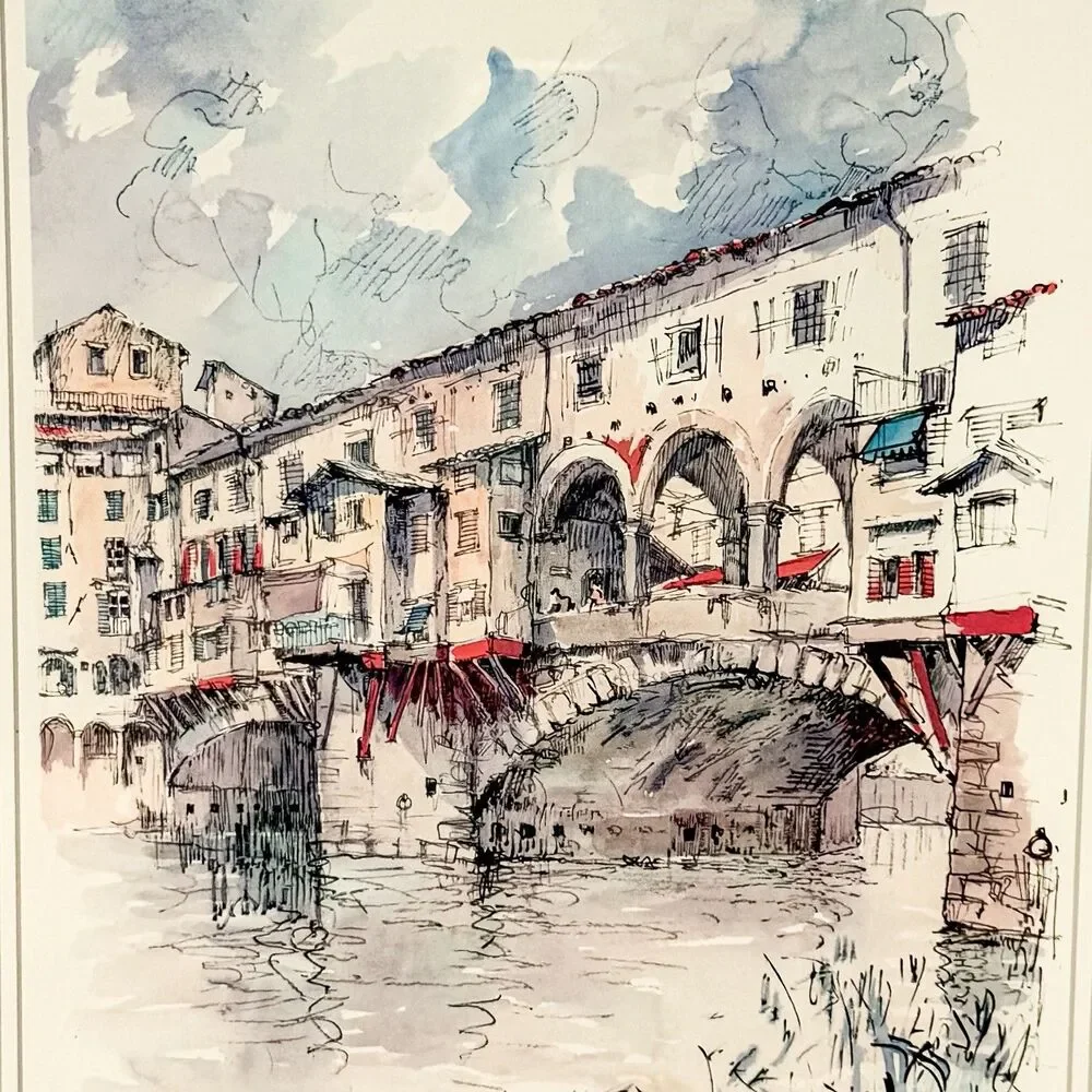 Vintage Jan Korthals Ponte Vecchio Florence Framed Art Print European Decor - Picture 2 of 7